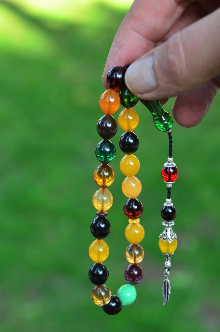 Rosary, Beads, Gems, Hands, Green