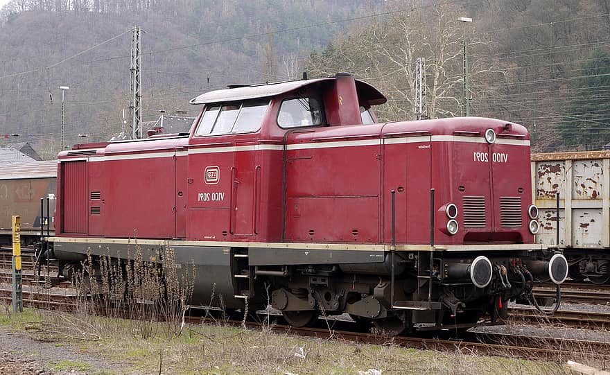 tren, motor, locomotiva diesel, cale ferată, Căile Ferate Federale Germane, locomotivă