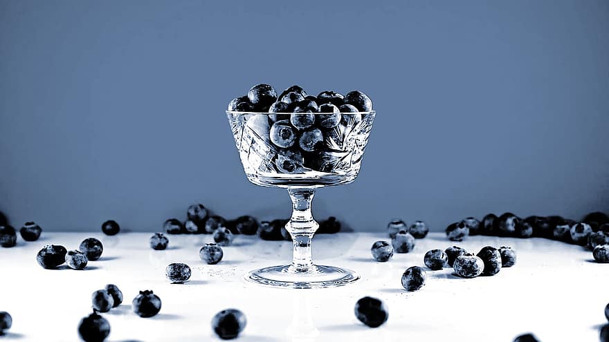 hedelmä, mustikat, orgaaninen, sininen, välipala, terve, lasi-