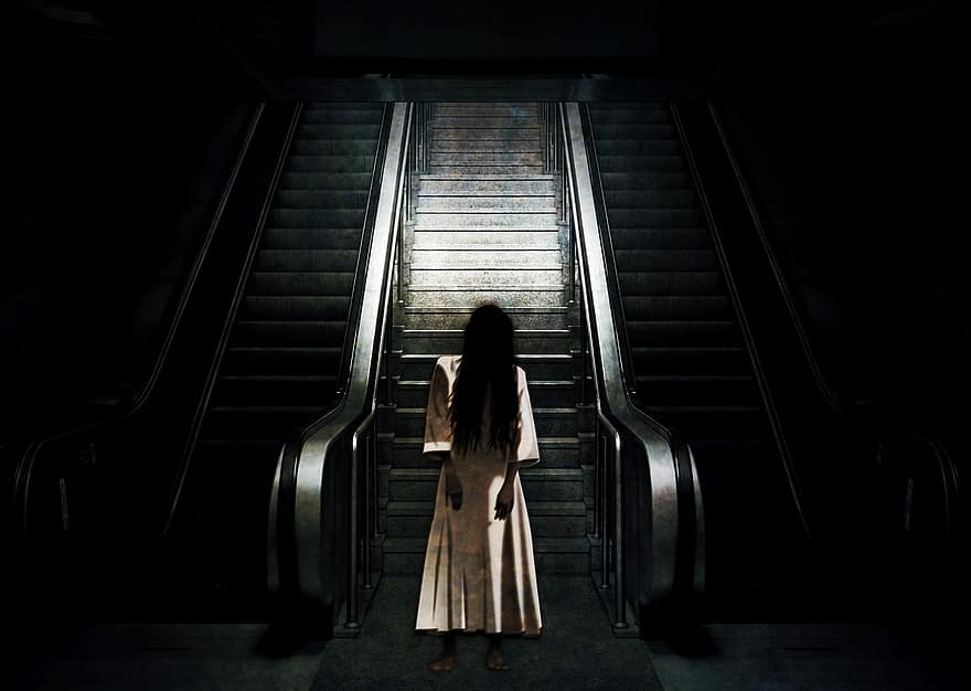 Escada rolante fantasma, espírito, Formato, arrepiante, místico, Sonhe, assustador, Horror, humor, surreal, aparência
