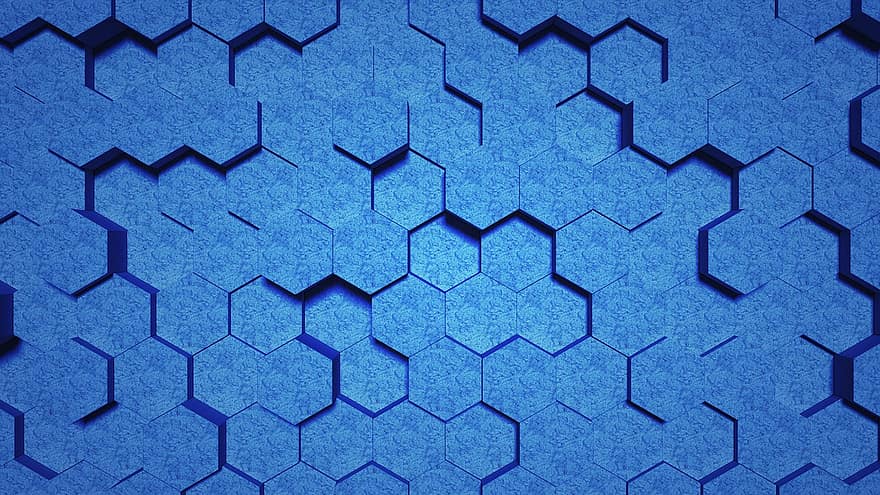 hex, sekskantede, gitter, blå, mønster, moderne, abstrakt, design, blå abstrakt, Blåt design
