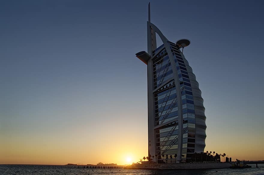 U A E, United Arabic Emirates, Dubai, Burj Al Arab, Architecture, City, Building, Skyscraper, Facade, Sky, Evening
