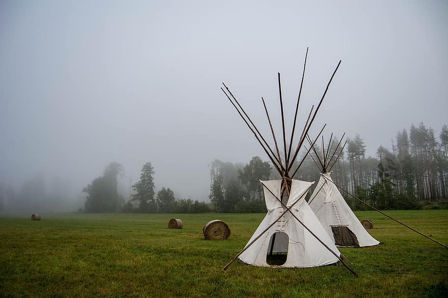 tipi, scoutisme, la nature, Prairie, tente, scène rurale, herbe, des cultures, été, culture indigène, l'histoire