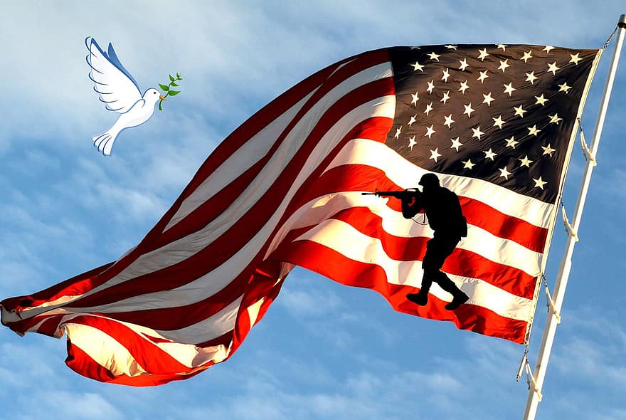 vrede, oorlog, vlag, duif, soldaat, symbool, Verenigde Staten van Amerika