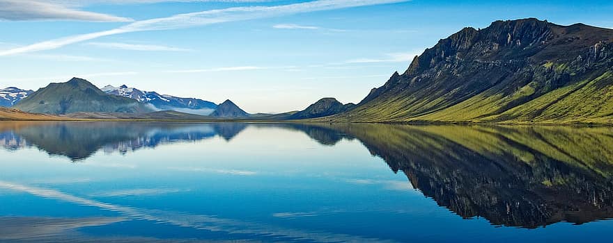 езеро, природа, планини, Álftavatn, Исландия, вода, размисъл, панорамен, планина, пейзаж, син