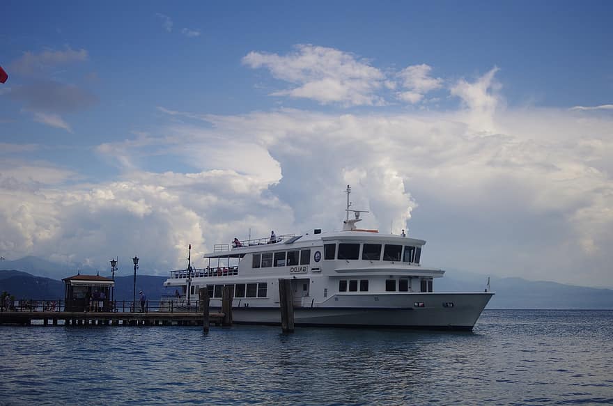 Boot, Gardasee, Himmel, Wolken, Natur, Frühling, wunderschönen, See, Wasser, Aussicht, Landschaft