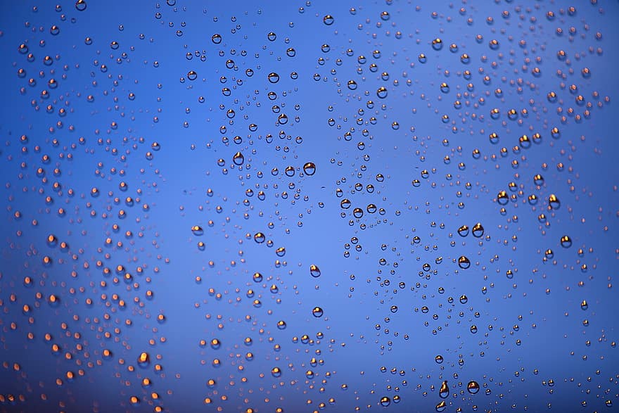 Drops, Water, Blue, Window, Reflections