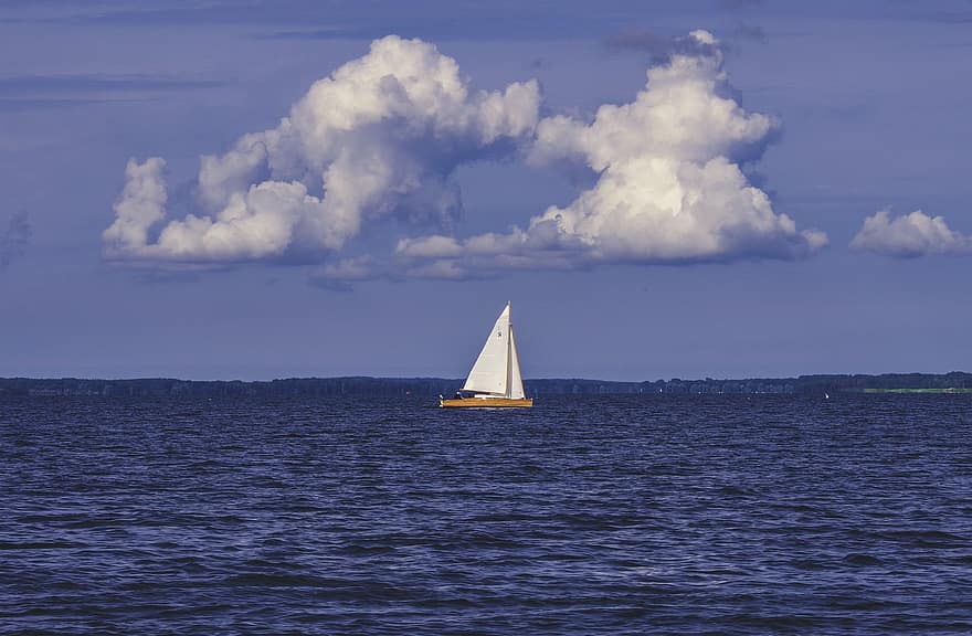 barco de vela, enviar, mar, cielo, nubes, lago, bote