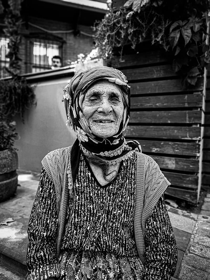 dona, vell, cara, somriu, gest, expressió, gaziantep, Adana, Istanbul, Izmir, ankara