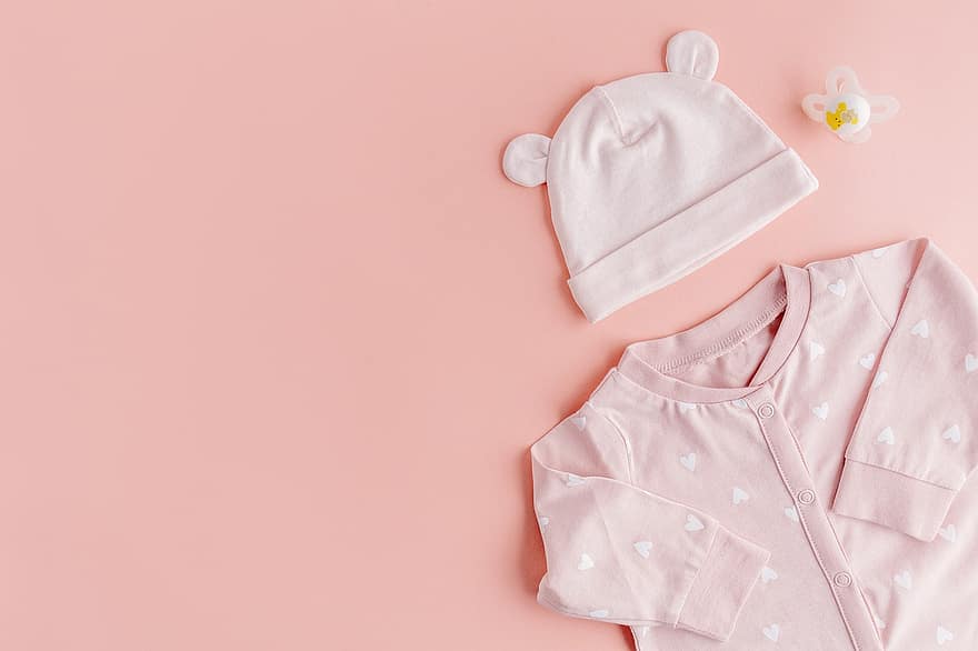 roupas de bebê, colocação plana, copie o espaço, roupas, Boné de bebê, equipamento, fofa, şapka, bebek
