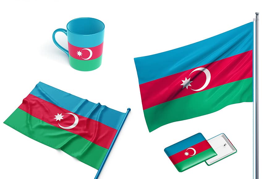 ország, Azerbajdzsán, zászló, nemzeti, nemzet, bögre, jelvény, transzparens