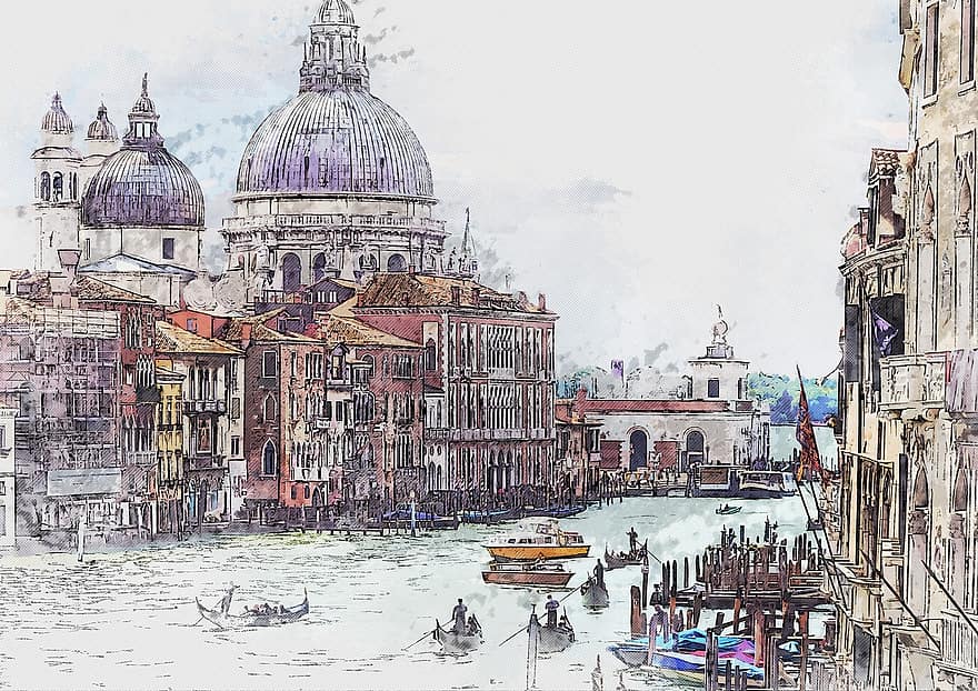 Venezia, Italia, kanal, landemerke, by, bygning, arkitektur, båter, gondol, turisme, reise