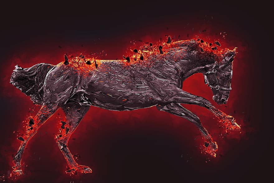kuda, lukisan, seni, api, pembakaran, ilustrasi, abstrak, kuda jantan, latar belakang, gerakan, vektor