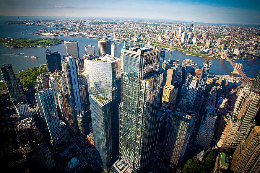 New York, stad, skyskrapor, urban, arkitektur, stadsbild, kontor, lång, skyskrapa, flygperspektiv, högvinkelvy
