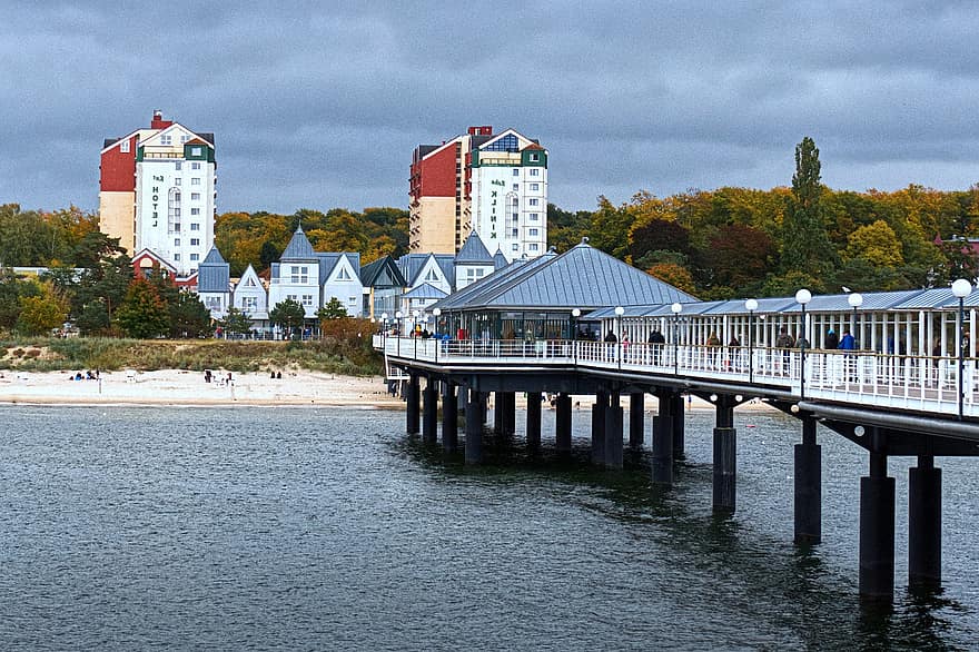 mare, costa, spiaggia, molo, Heringsdorf, autunno, viaggio