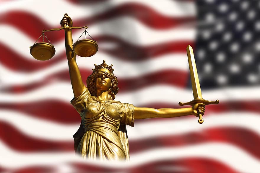 法律、正義感、旗、米国、国際、規制、管轄、裁判所、正義、国際的な権利