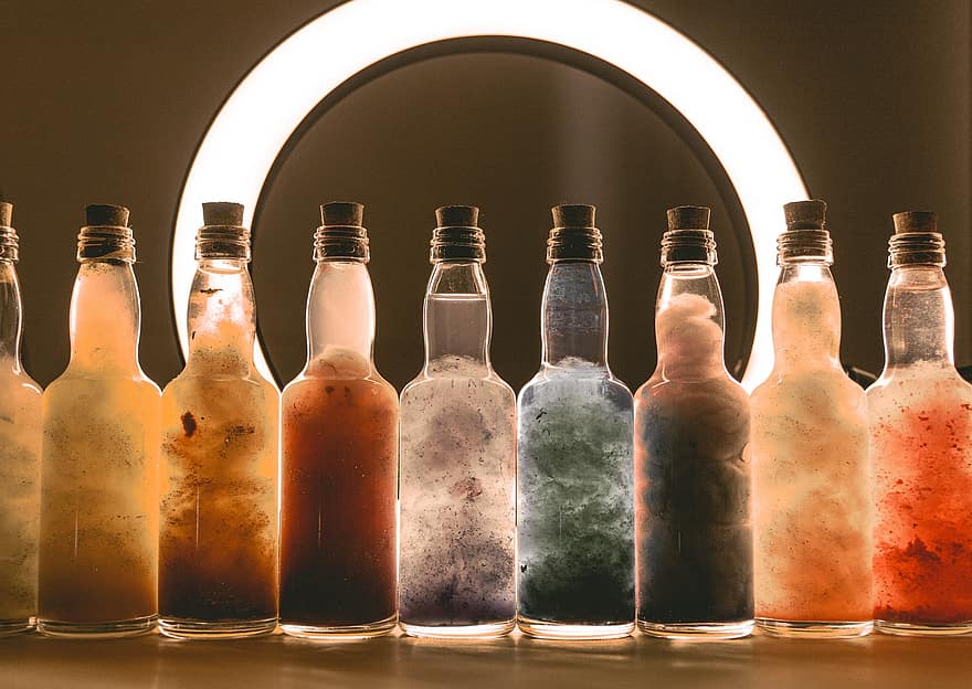 नीहारिका की बोतलें, आकाशगंगा की बोतलें, रंगीन बोतलें, बोतलों, चमक