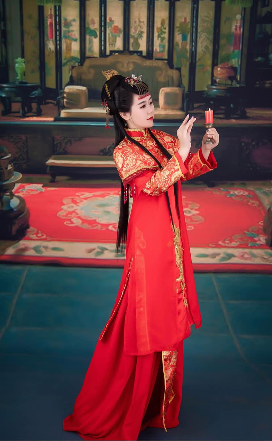 vrouw, schoonheid, model-, pose, portret, meisje, culturen, traditionele klederdracht, jurk, volwassen, Chinese cultuur