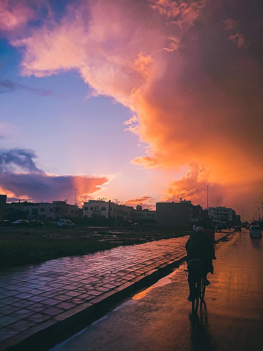 Sky, Sun, Dusk, Landscape, Nature, Sunlight, Water, Rain, Oldman, Bicycle, Sunset
