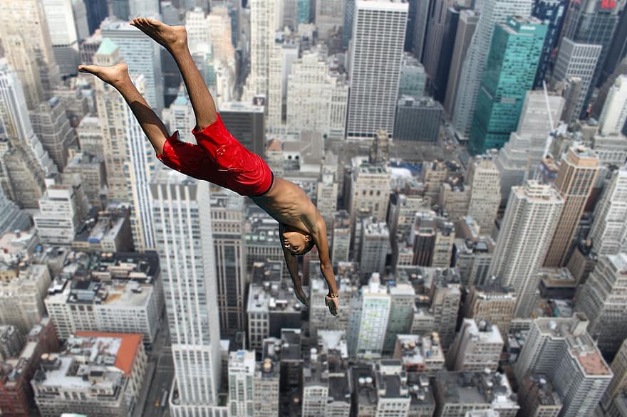 saltar, Nueva York, peligroso, loco, valiente, abismo, riesgo, altura