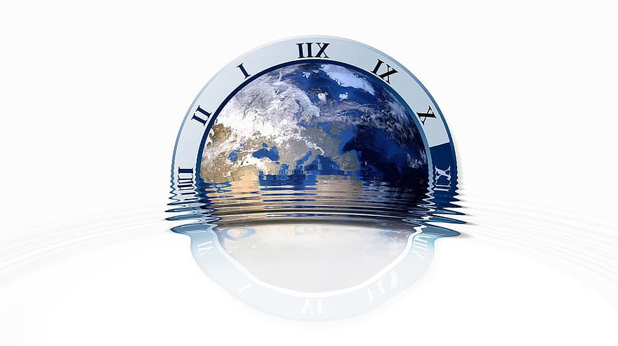 l'horloge, globe, Terre, monde, eau, vague, réglage, temps, heure de la terre, continents, esprit