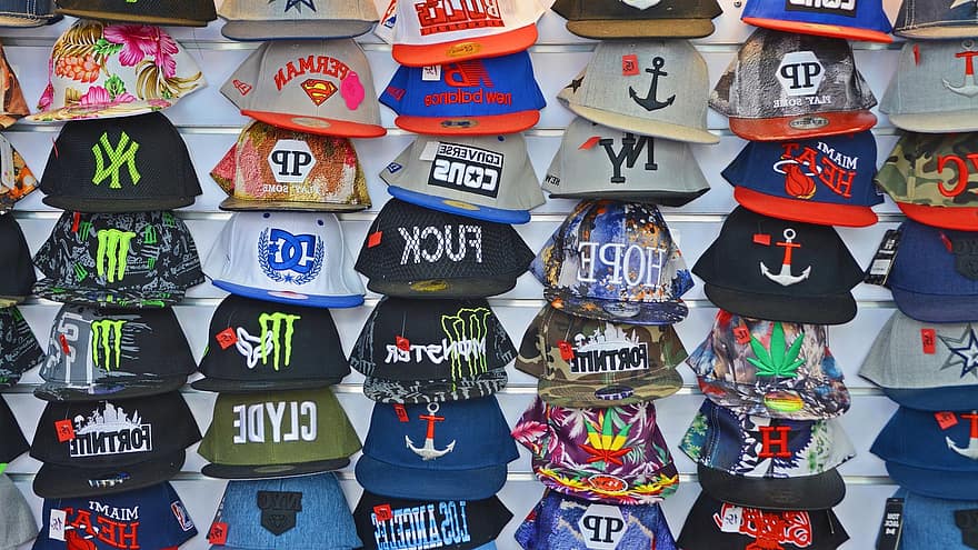 टोपी, बिक्री स्टैंड, headwear, फैशनेबल, फुर्सत, बाजार स्टाल