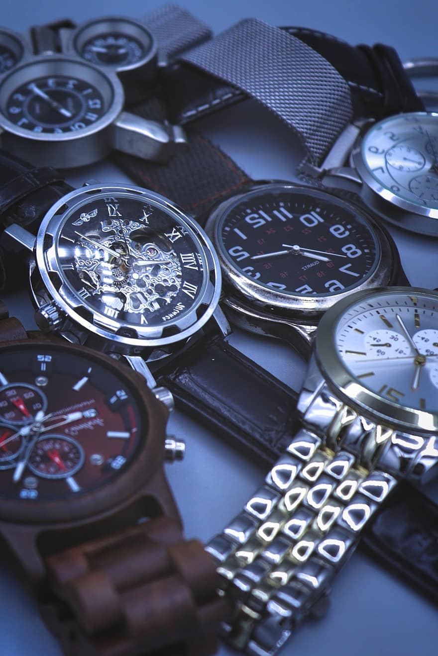 collezione, meccanico, orologi, tempo, orologio, ore, minuti