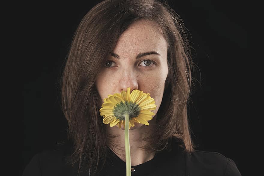 Woman, Beauty, Flower, Yellow Flower, Girl, Person, Model, Beautiful, Face, Hair, Pose