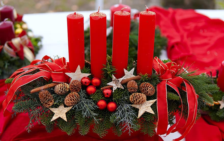 stearinlys, dekorasjon, jul, advent, årstid, ferie