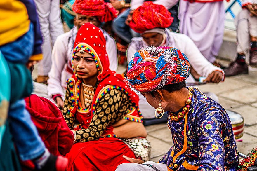 Frau, Männer, Gruppe, Kostüme, traditionell, Indien, Kultur, indische Kultur, Kulturen, indigene Kultur, traditionelle Kleidung