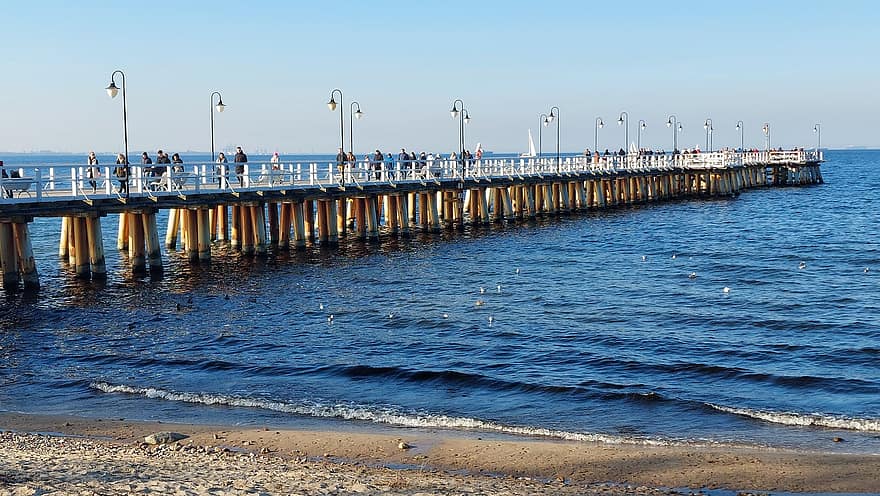 Gdynia, घाट, सूर्य का अस्त होना, समुद्र, पोलैंड, सागर