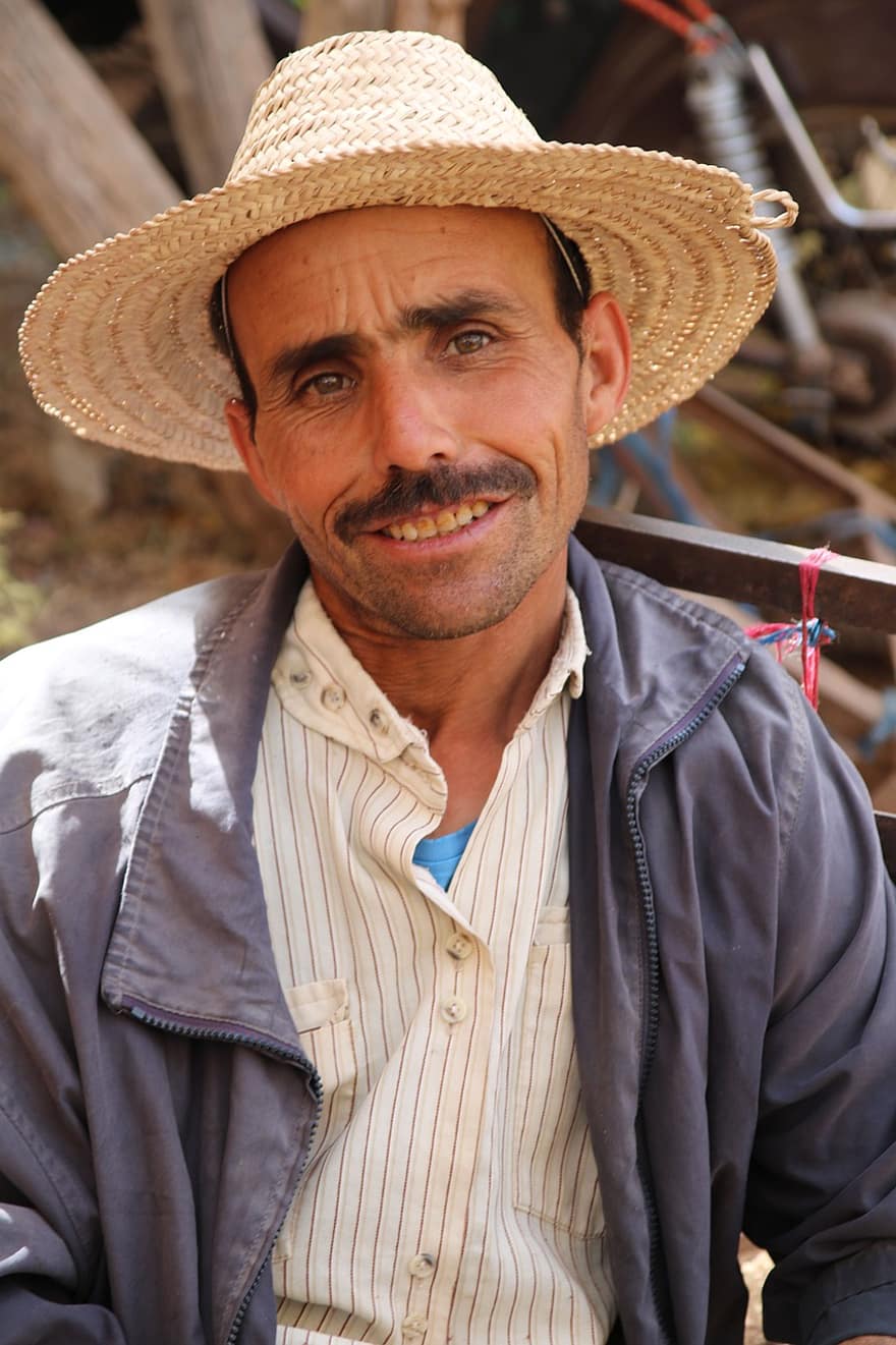 Man, Hat, Smile, Moroccan, Face, Male, Person, Middle-aged, Pose, Outdoors, Marrakesh