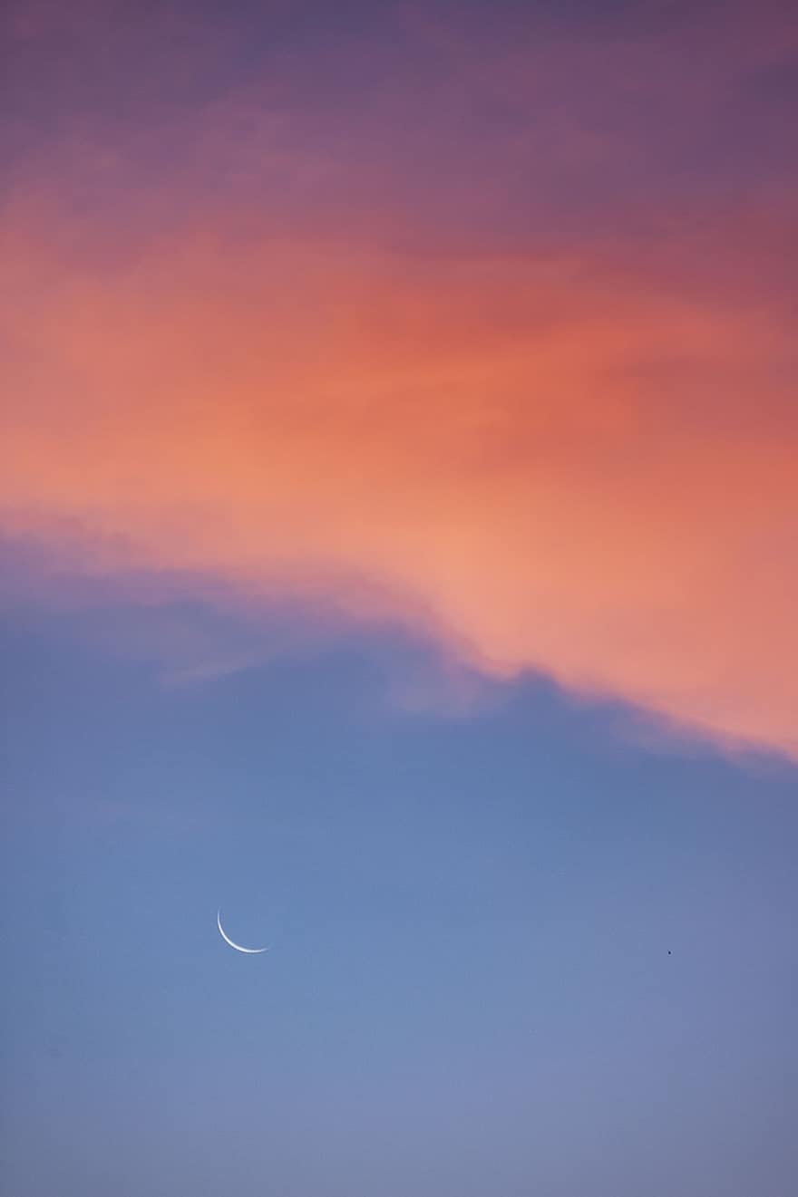 hemel, zonsondergang, wolken, maan, schilderij met veel lucht, cloudscape, meteorologie
