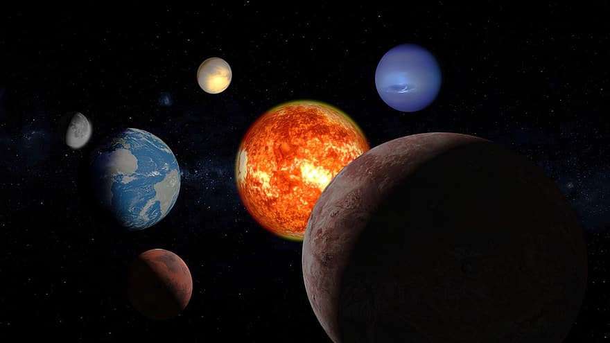 сонячна система, простору, планет, марс, глобус, землі, місяць, галактика, юпітер, уран, сонце