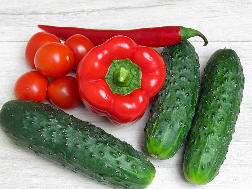 grønnsaker, mat, produsere, agurker, tomater, paprika, fersk, sunn, grønnsak, friskhet, agurk
