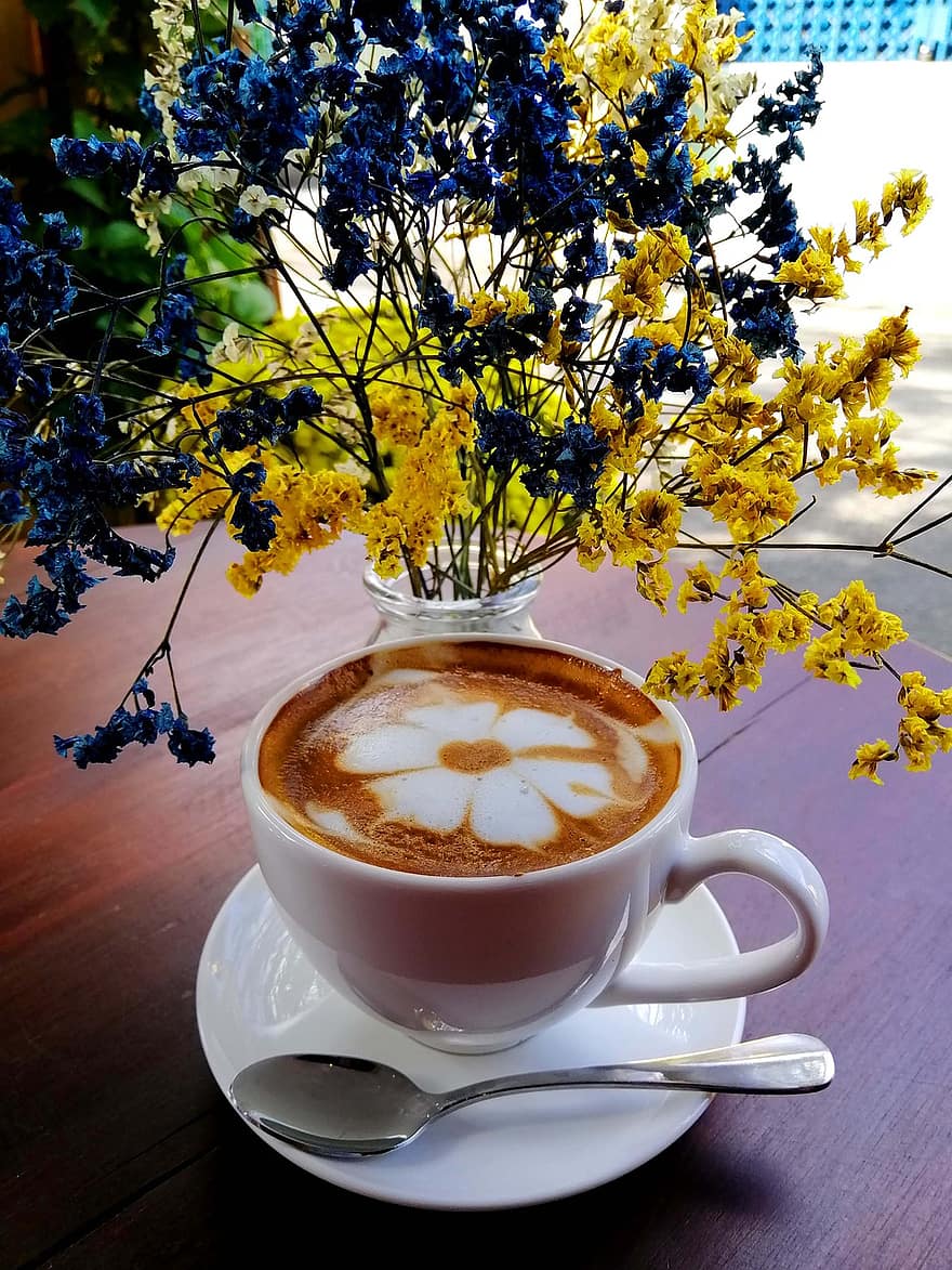 kaffe, blomster
