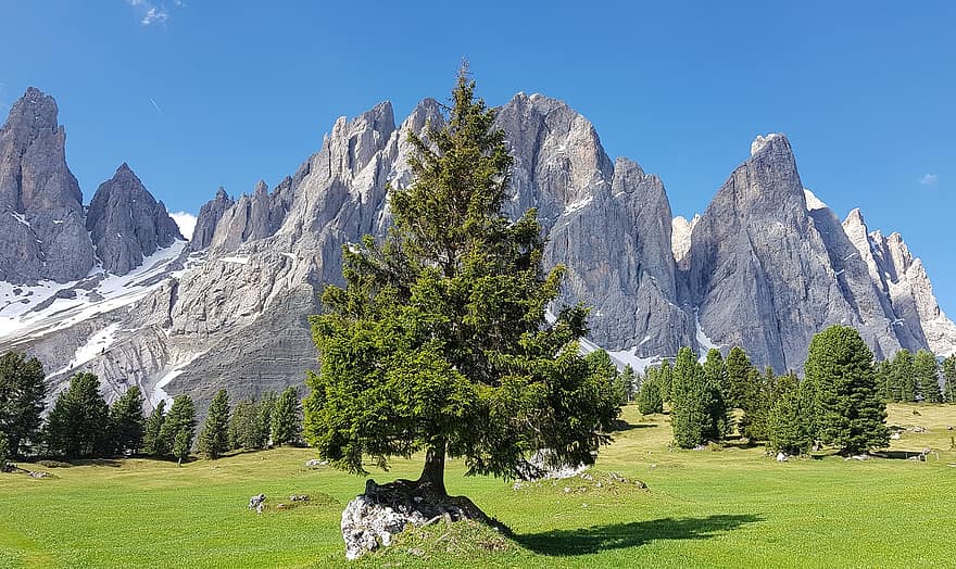 natur, Dolomittene, reise, utforskning, utendørs, Syd-Tirol, gå, fjell, landskap, gress, fjelltopp