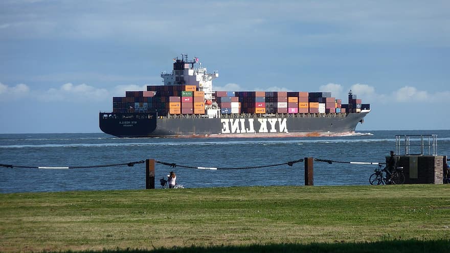 nava de containere, mare, livrare, navă de marfă, container de navă, Cuxhaven, weltschifffahrtsweg, transport maritim, dafin, ocean, Elbe