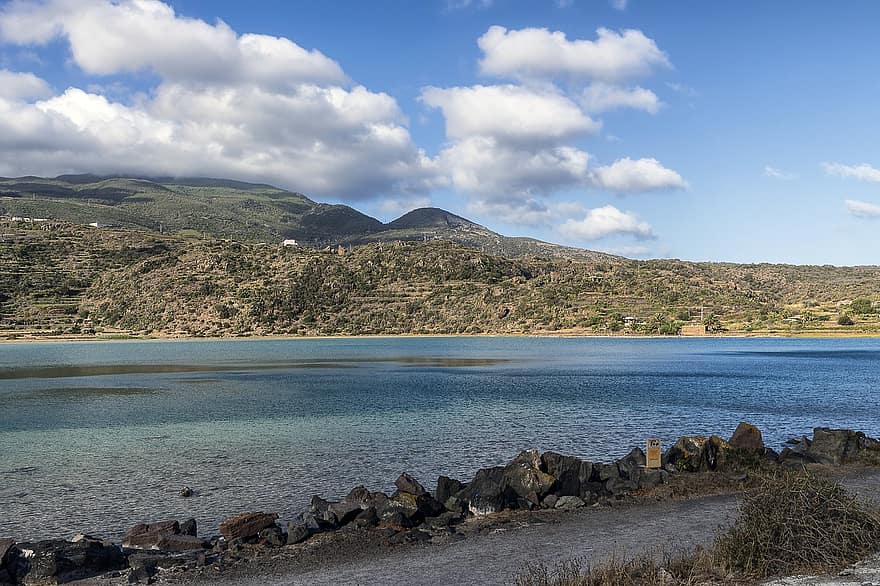 sø, kyst, græs, ø, Pantelleria, Italien, Venus-søens spejl, ferie, rejse, landskab, sicilien