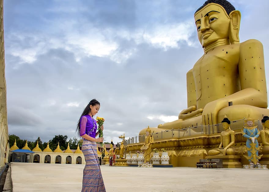 Мьянма, женщина, храм, Будда