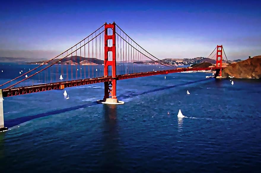 Golden Gate-bron, gyllene, Port, bro, hav, francisco, kalifornien, san, vik, vatten, landmärke