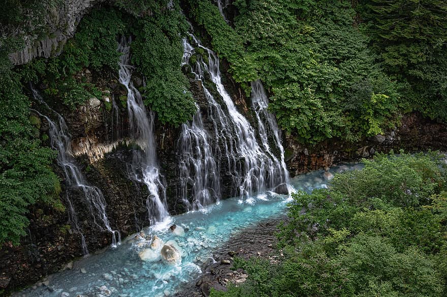 naturaleza, Cascada de Shirahige, viaje, exploración, al aire libre, cascada, Hokkaido, montaña, río