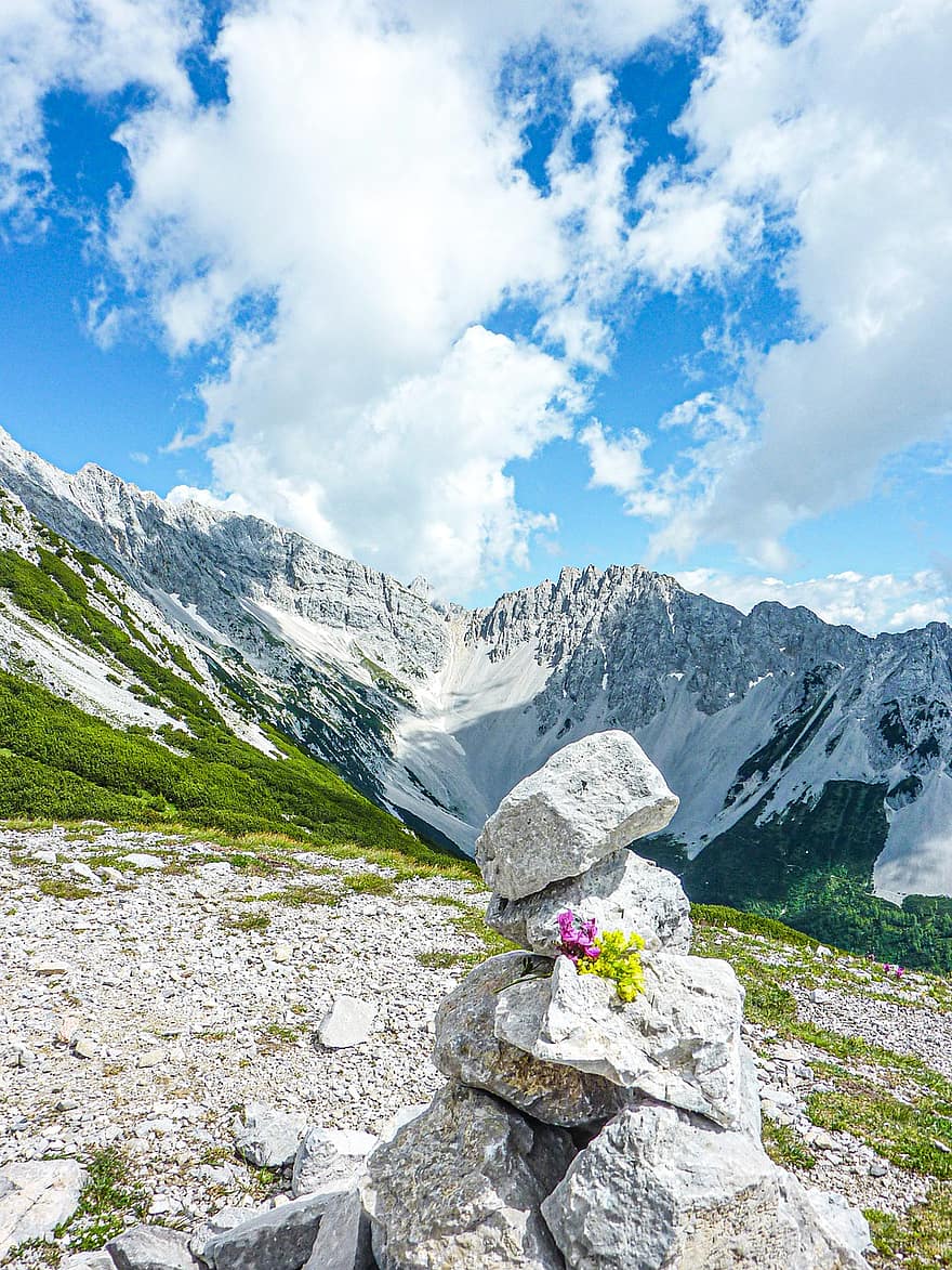 vuoret, vuorijono, taivas, kivet, kiviä, vaellus, tyrol, alppi-, Karwendel, Itävalta, luonto