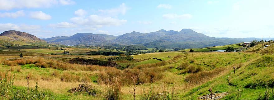 планини, долина, хълмове, северен уелс, Сноудония, панорама, природа, панорамен