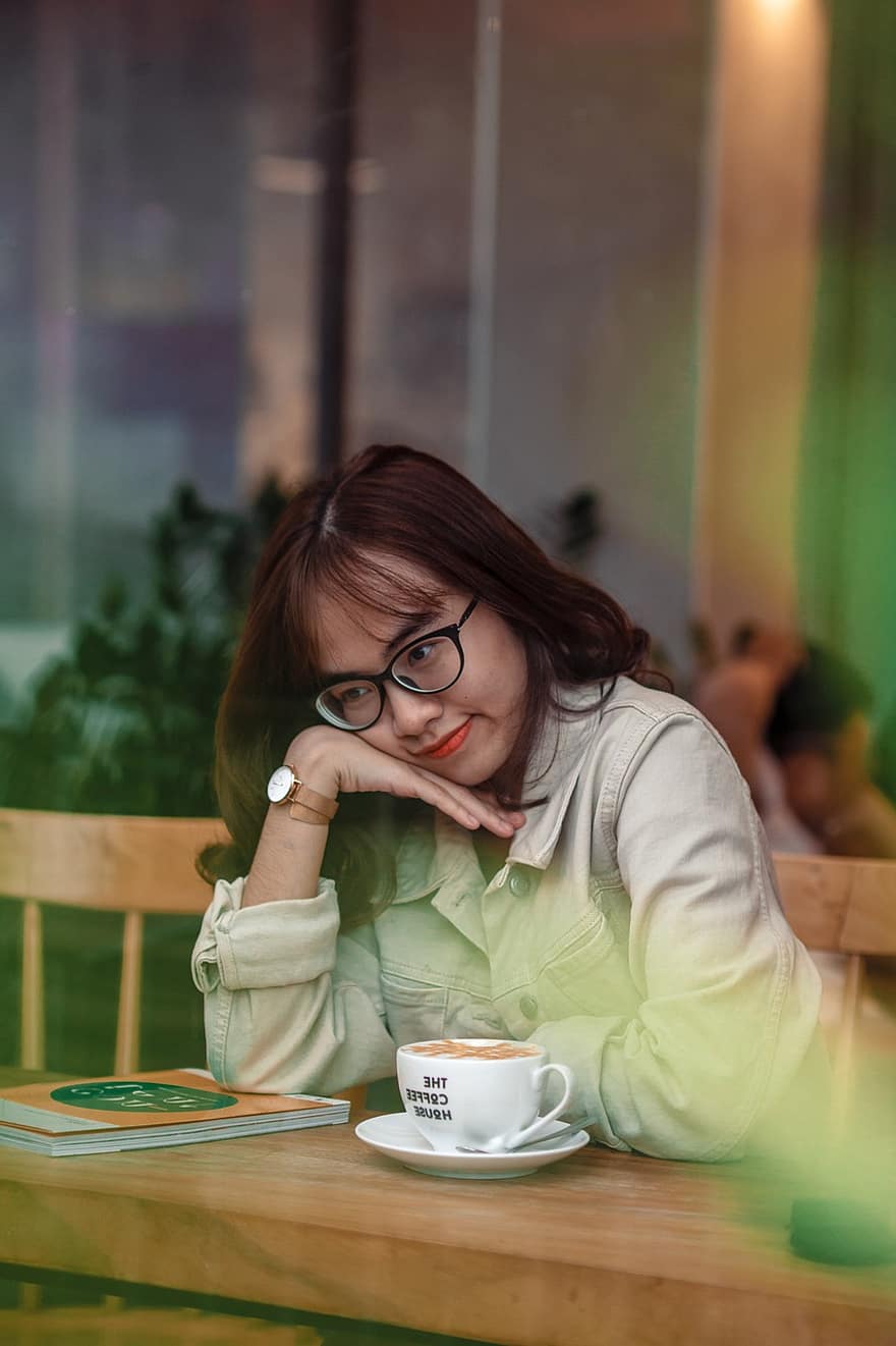 Woman, Cafe, Coffee, Leisure, Smile, Happy, Happiness, Break, Relaxing, Girl, Young