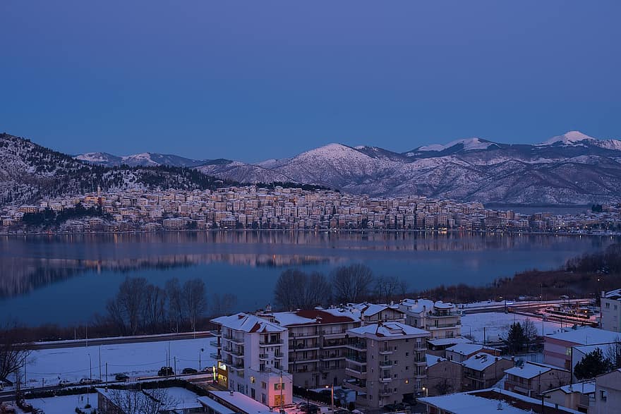 cer, natură, uimitor, incredibil, vreme, Kastoria, Grecia, nori, zăpadă, Munte