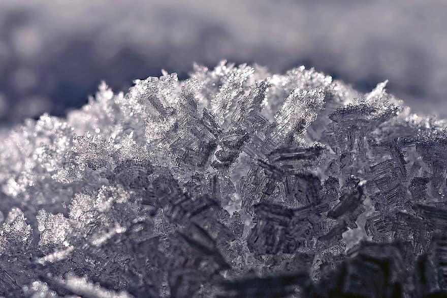 žiemą, Snigti, sniegas, ledo kristalai, snaigės, šalta, užšaldyti, šalčio, makro