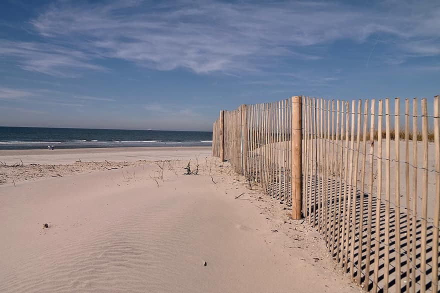 plage, le sable, dune, mer, côte, clôture, eau, la nature, bleu