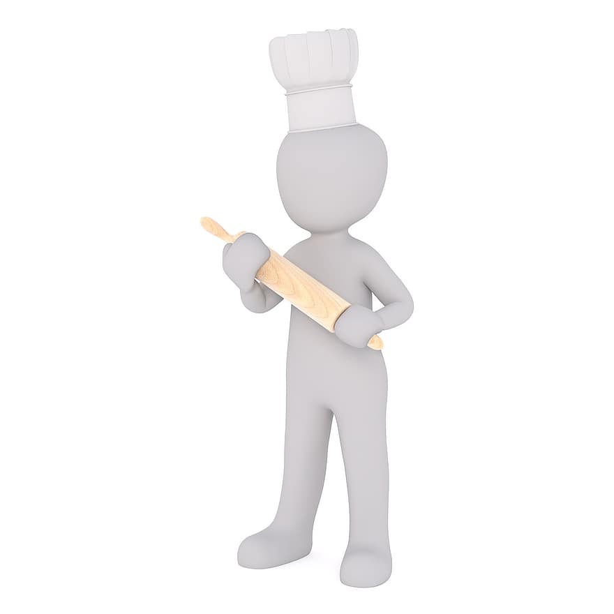 Cooking, Spar, Rolling Pin, Bake, Baker, Pastry Chef, Eat, White Male, 3d Model, Isolated, 3d