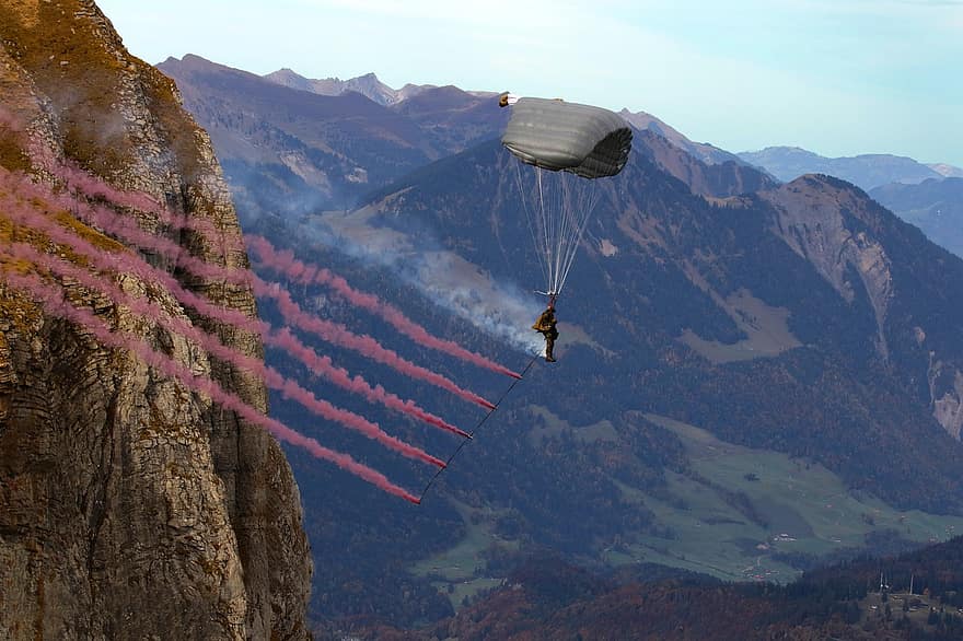 paracadute, skydiver, comando, unità d'élite, sport estremi, volante, sport, montagna, uomini, avventura, rischio